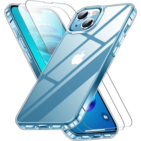 Ntech Hoesje Geschikt voor iPhone 14 Plus Hoesje transparant Anti Shock silicone hoesje - Hoesje Geschikt voor iPhone 14 Plus hoesje silicone Backcover hoesje - Hoesje Geschikt voor iPhone 14 Plus Screenprotector Glazen 2 pack