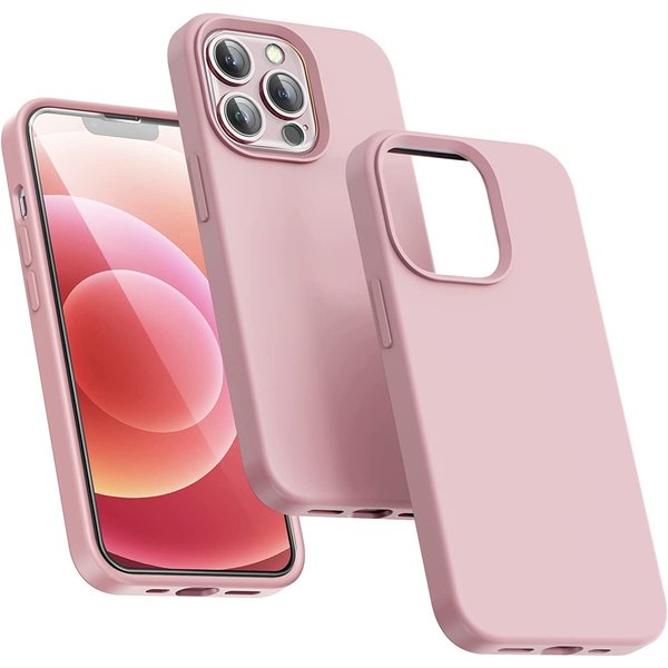 Ntech Hoesje Geschikt voor iPhone 14 Pro Max – Liquid Siliconen Backcover – Licht Roze