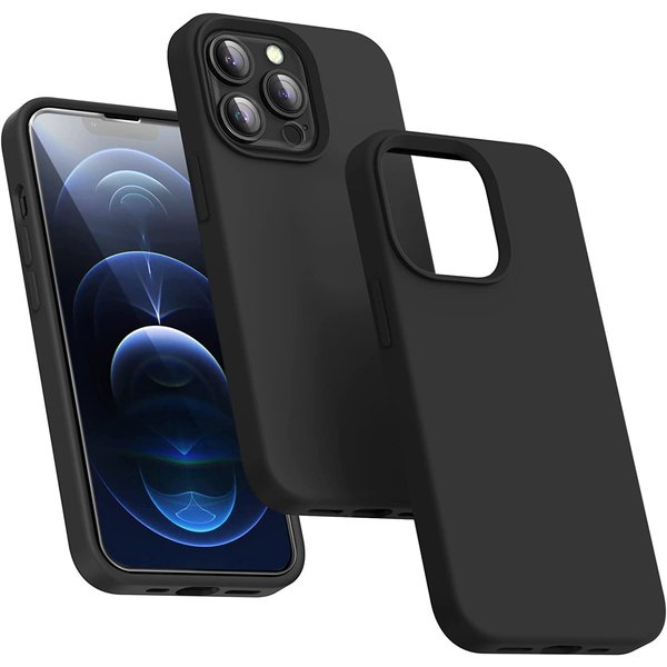 Ntech Hoesje Geschikt voor iPhone 14 Pro Max – Liquid Siliconen Backcover – Zwart