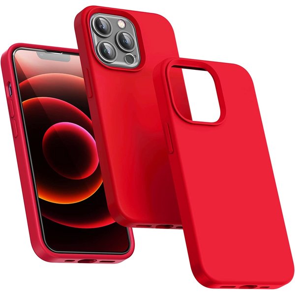 Ntech Hoesje Geschikt voor iPhone 14 Pro Max – Liquid Siliconen Backcover – Rood