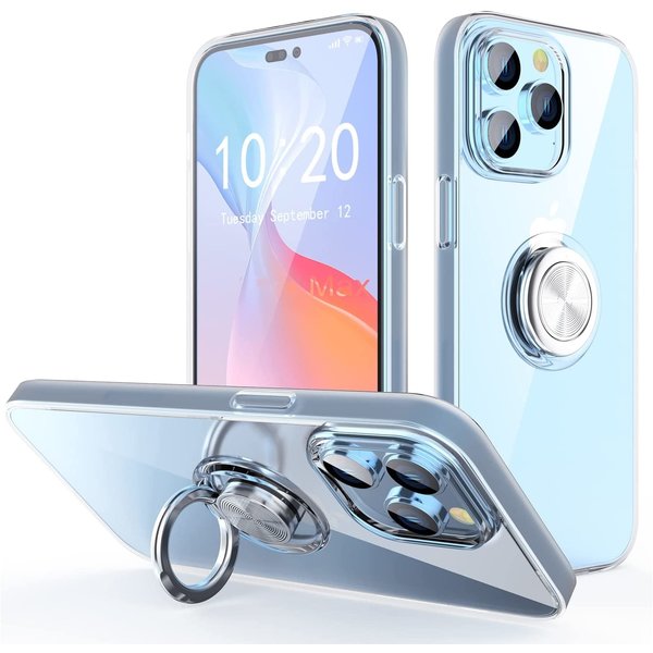 Ntech Hoesje Geschikt voor iPhone 14 Pro – Luxe Backcover met Ringhouder - Transparant