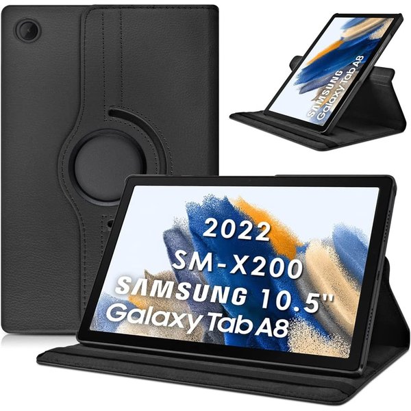 Ntech Hoes geschikt voor Samsung Galaxy Tab A8 – Samsung tab A8 (2021 / 2022) geschikt hoes – 360° draaibaar tablethoes – Zwart