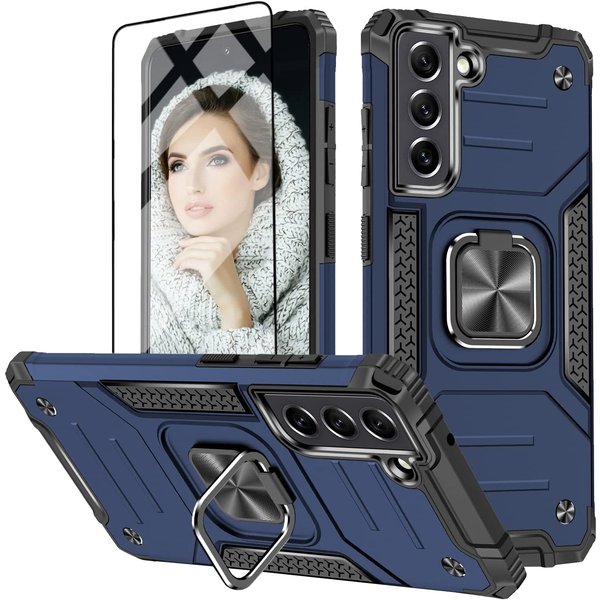 Ntech Hoesje Geschikt Voor Samsung Galaxy S22 Plus Hoesje Heavy Duty Armor Hoesje Blauw - Galaxy S22 Plus hoesje Kickstand Ring cover met Magnetisch Auto Mount - Hoesje Geschikt Voor Samsung Galaxy S22 Plus screenprotector 2 pack