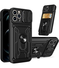 Ntech iPhone 14 hoesje met kickstand en lens cover Zwart