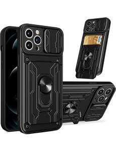 Ntech iPhone 14 hoesje met kickstand en lens cover Zwart