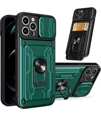 Ntech iPhone 14 hoesje met kickstand en lens cover Groen