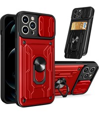 Ntech iPhone 14 hoesje met kickstand en lens cover Rood