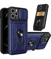 Ntech iPhone 14 hoesje met kickstand en lens cover Blauw