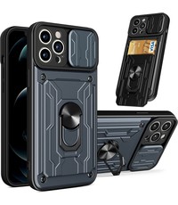 Ntech iPhone 14 Pro Max hoesje met kickstand en lens cover Grijs