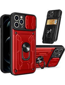 Ntech iPhone 14 Pro Max hoesje met kickstand en lens cover Rood