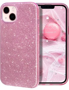 Ntech iPhone 14 Hoesje Glitter Siliconen case Roze
