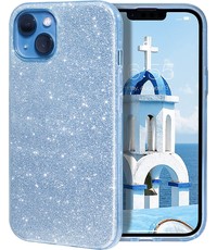 Ntech iPhone 14 Hoesje Glitter Siliconen case Blauw