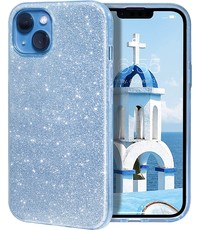 Ntech iPhone 14 Hoesje Glitter Siliconen case Blauw