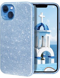 Ntech iPhone 14 Hoesje Glitter Siliconen case Blauw