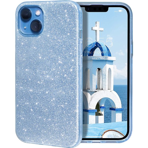 Ntech Hoesje Geschikt voor iPhone 14 Glitter Siliconen backcover – Blauw