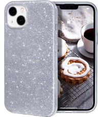 Ntech iPhone 14 Hoesje Glitter Siliconen case Zilver