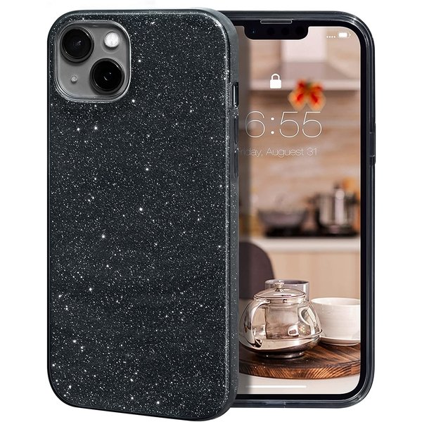 Ntech Hoesje Geschikt voor iPhone 14 Glitter Siliconen backcover – Zwart
