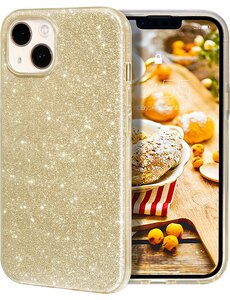 Ntech iPhone 14 Hoesje Glitter Siliconen case Goud