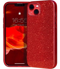 Ntech iPhone 14 Hoesje Glitter Siliconen case Rood