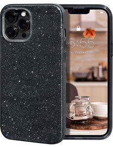 Ntech iPhone 14 Pro Hoesje Glitter Siliconen case Zwart