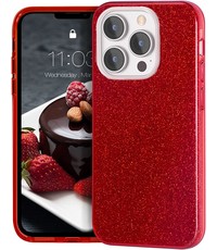 Ntech iPhone 14 Pro Hoesje Glitter Siliconen case Rood