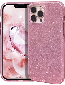 Ntech iPhone 14 Pro Hoesje Glitter Siliconen case Roze