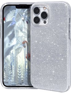 Ntech iPhone 14 Pro Hoesje Glitter Siliconen case Zilver