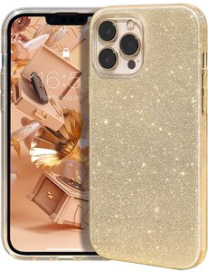 Ntech iPhone 14 Pro Hoesje Glitter Siliconen case Goud