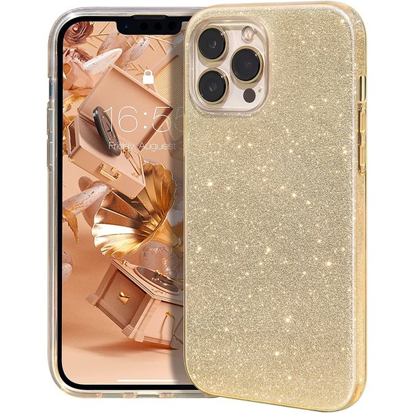 Ntech Hoesje Geschikt voor iPhone 14 Pro Glitter Siliconen backcover – Goud
