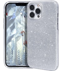 Ntech iPhone 14 Pro Max Hoesje Glitter Siliconen case Zilver