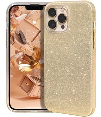Ntech iPhone 14 Pro Max Hoesje Glitter Siliconen case Goud