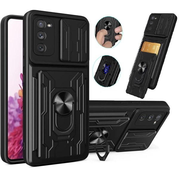 Ntech Hoesje Geschikt Voor Samsung Galaxy S20 hoesje met kickstand Zwart - Hoesje Geschikt Voor Samsung Galaxy S20 camera lens screen protector - hoesje Hoesje Geschikt Voor Samsung Galaxy S20 met pasjeshouder ring case