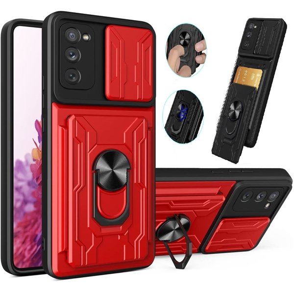 Ntech Hoesje Geschikt Voor Samsung Galaxy S20 hoesje met kickstand Rood - Hoesje Geschikt Voor Samsung Galaxy S20 camera lens screen protector - hoesje Hoesje Geschikt Voor Samsung Galaxy S20 met pasjeshouder ring case