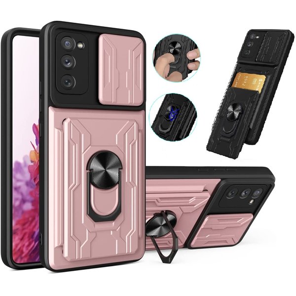 Ntech Hoesje Geschikt Voor Samsung Galaxy S20 hoesje met kickstand Rose Goud - Hoesje Geschikt Voor Samsung Galaxy S20 camera lens screen protector - hoesje Hoesje Geschikt Voor Samsung Galaxy S20 met pasjeshouder ring case