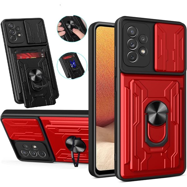 Ntech Hoesje Geschikt Voor Samsung Galaxy A32 5G hoesje met kickstand Rood - Hoesje Geschikt Voor Samsung Galaxy A32 5G camera lens screen protector - hoesje Hoesje Geschikt Voor Samsung Galaxy A32 met pasjeshouder ring case