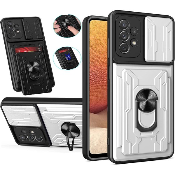 Ntech Hoesje Geschikt Voor Samsung Galaxy A32 5G hoesje met kickstand Wit - Hoesje Geschikt Voor Samsung Galaxy A32 5G camera lens screen protector - hoesje Hoesje Geschikt Voor Samsung Galaxy A32 met pasjeshouder ring case