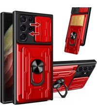 Ntech Samsung S22 Ultra hoesje met ring houder Rood