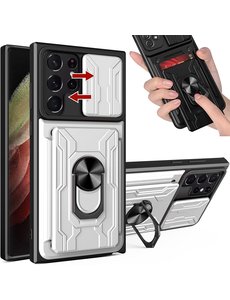 Ntech Samsung S22 Ultra hoesje met ring houder Wit
