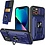 oTronica Geschikt voor iPhone 13 hoesje met pashouder - camera bescherming cover en ring houder – Blauw – oTronica