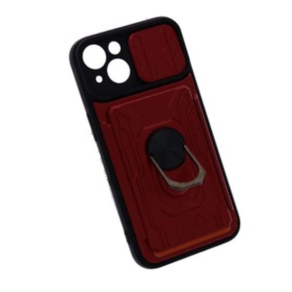 oTronica Geschikt voor iPhone 13 hoesje met pashouder - camera bescherming cover en ring houder – Rood – oTronica