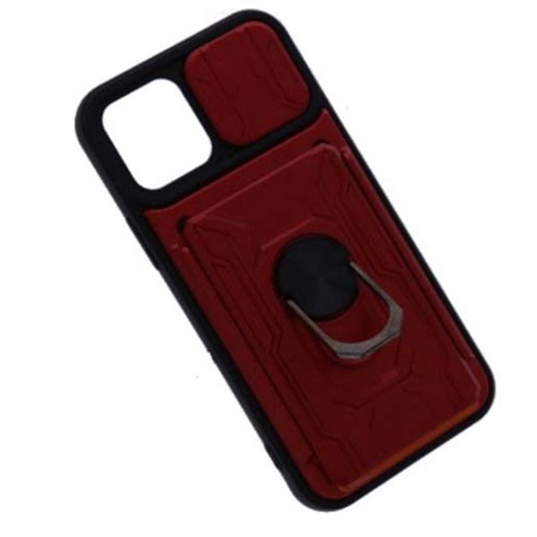 oTronica Geschikt voor iPhone 12/12 Pro hoesje met pashouder - camera bescherming cover en ring houder – Rood – oTronica