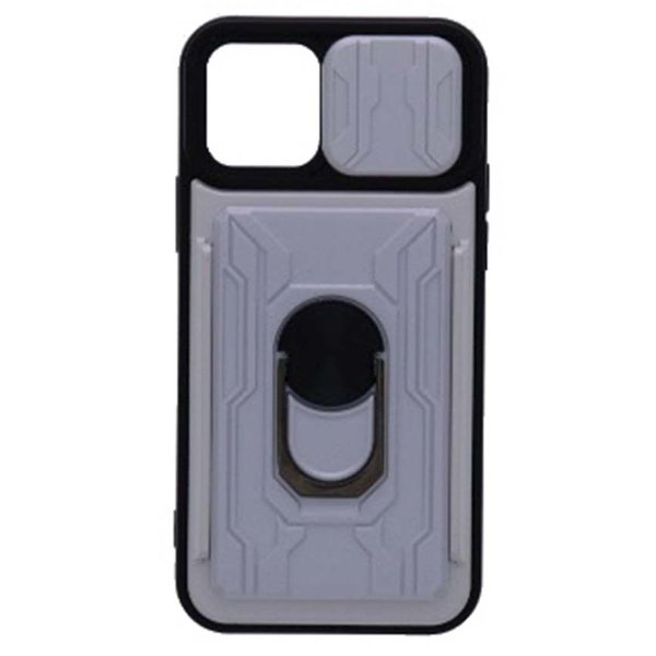 oTronica Geschikt voor iPhone 12/12 Pro hoesje met pashouder - camera bescherming cover en ring houder – Zilver – oTronica