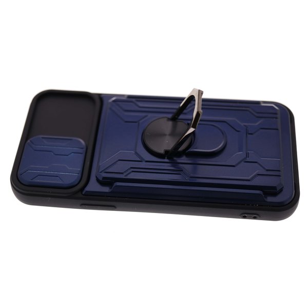 oTronica Geschikt voor iPhone 12/12 Pro hoesje met pashouder - camera bescherming cover en ring houder – Blauw – oTronica