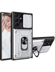 oTronica Samsung Galaxy S22 Ultra hoesje met pashouder Zilver