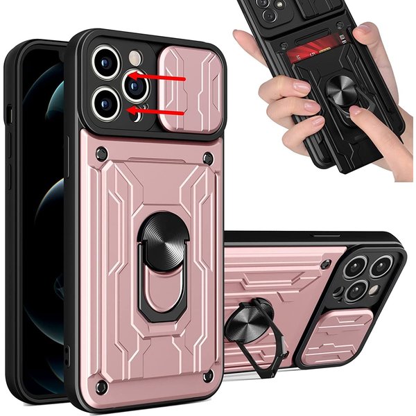 oTronica Hoesje Geschikt Voor Samsung Galaxy S22 Plus hoesje met pashouder - camera bescherming cover en ring houder – Rosegoud – oTronica