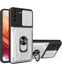 oTronica Samsung Galaxy S21 Plus hoesje met pashouder Zilver