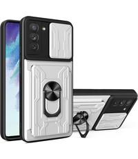 oTronica Samsung Galaxy S21 FE hoesje met pashouder Zilver