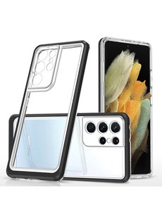 Ntech Bumper geschikt voor Samsung S22 Ultra Hoesje Zwart / Transparant - Shockproof