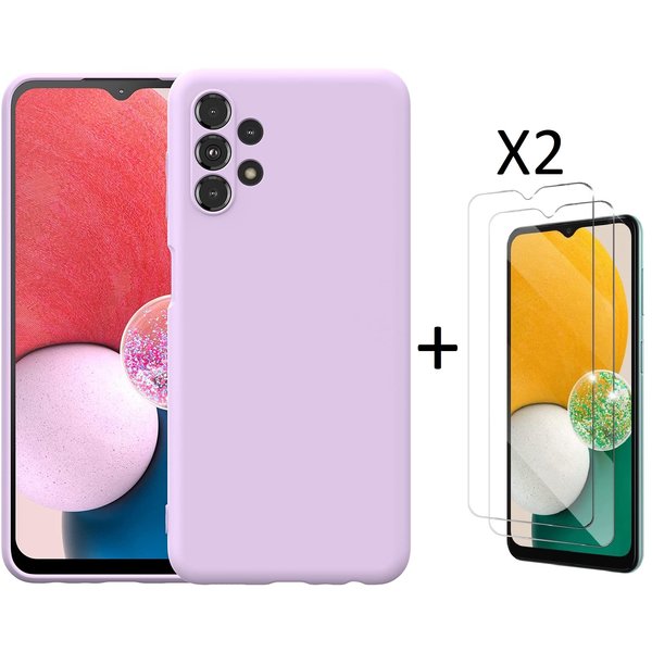 Ntech Hoesje Geschikt Voor Samsung Galaxy A13 4G Hoesje siliconen Lila case Liquid TPU backcover - Met Screenprotector - 2 stuks