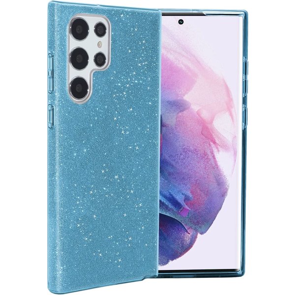 oTronica Hoesje Geschikt Voor Samsung Galaxy S22 Ultra hoesje glitter backcover – Blauw – oTronica